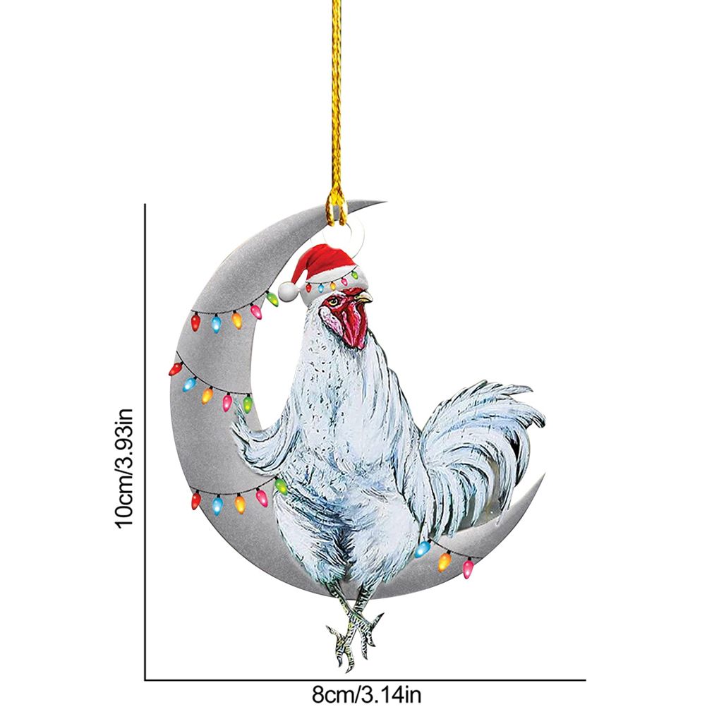 Christmas Pendant Chicken with Hat Scarf Christmas Tree Hanging Ornament view 2