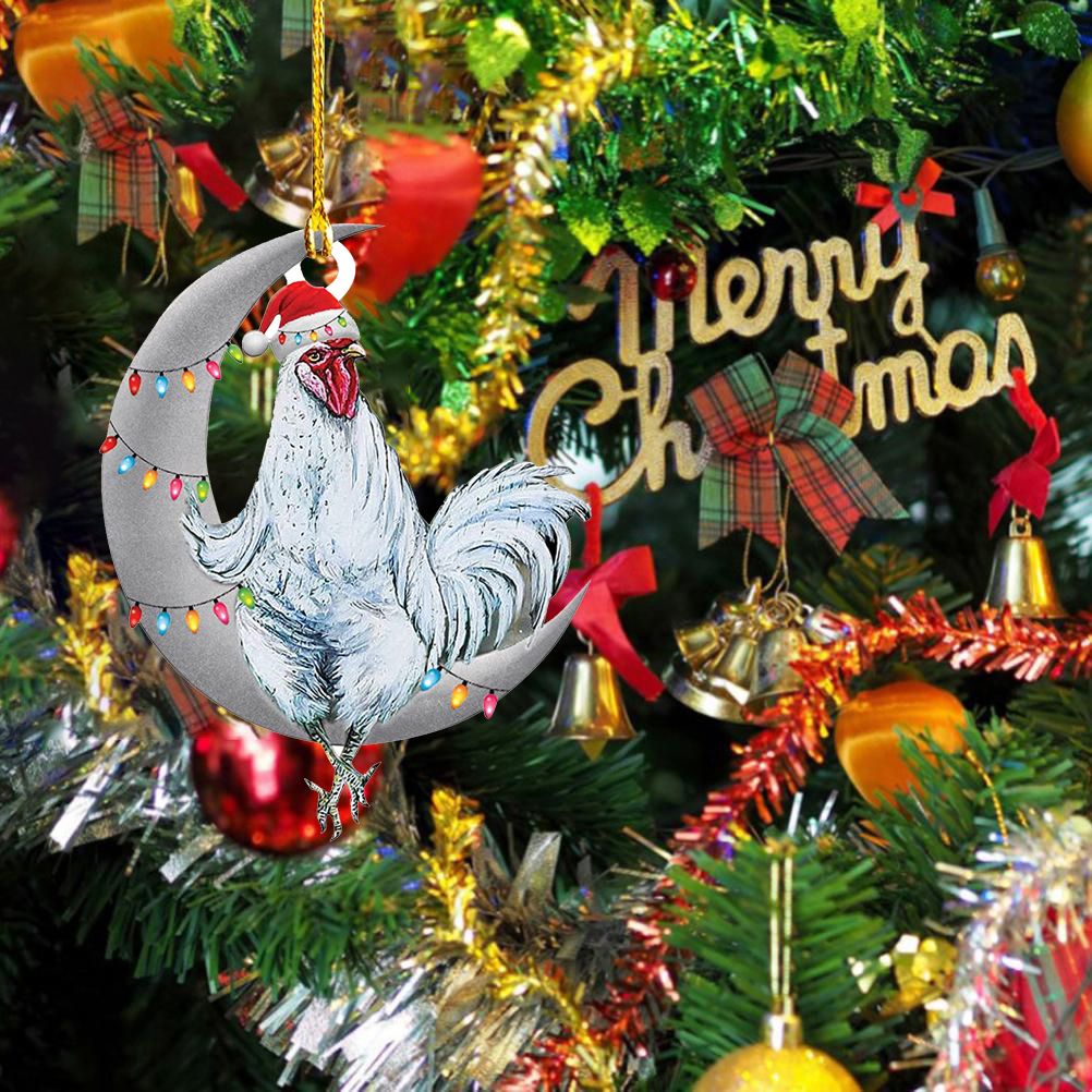 Christmas Pendant Chicken with Hat Scarf Christmas Tree Hanging Ornament view 3