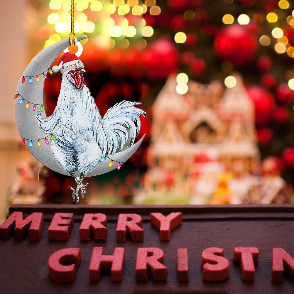 Christmas Pendant Chicken with Hat Scarf Christmas Tree Hanging Ornament view 4