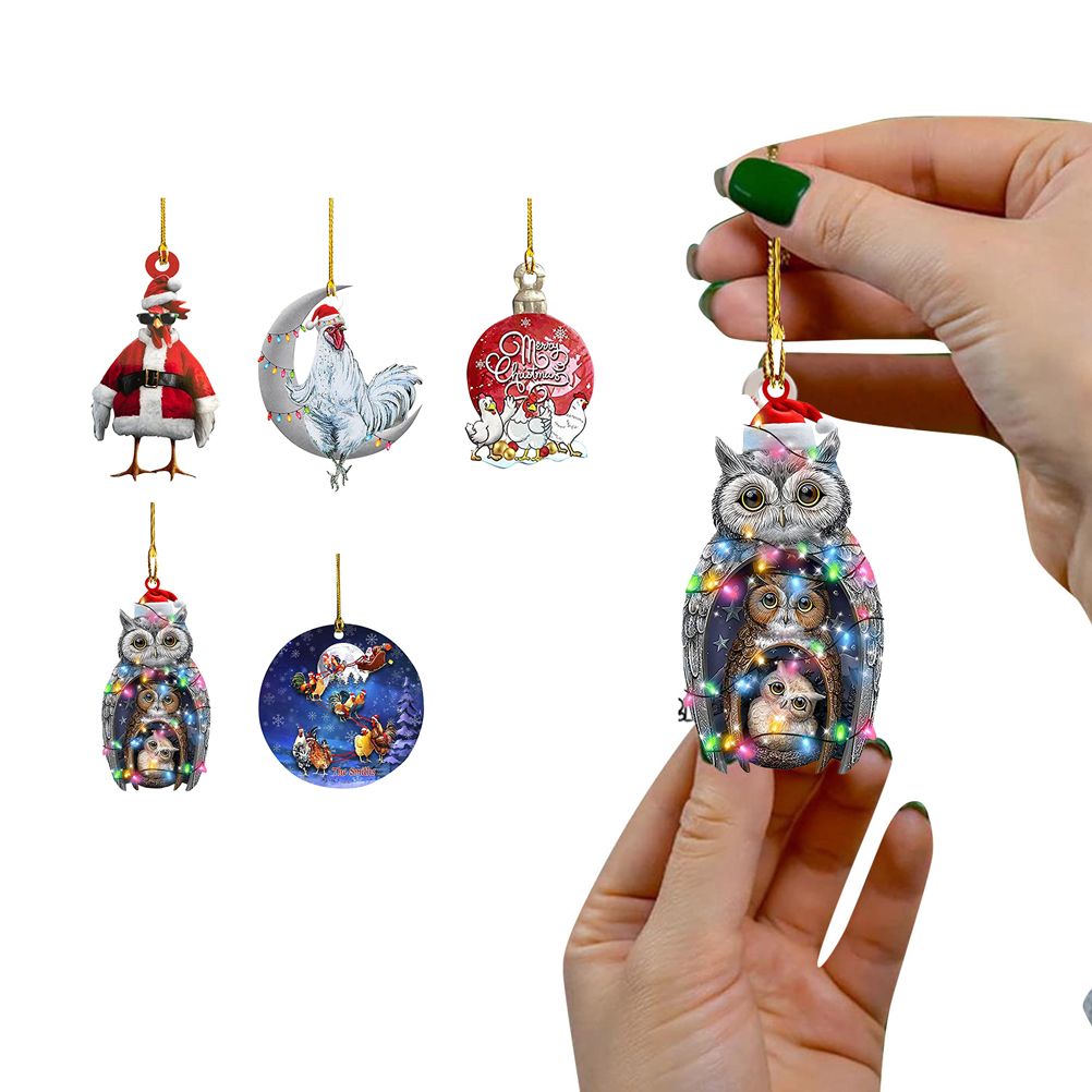 Christmas Pendant Chicken with Hat Scarf Christmas Tree Hanging Ornament view 6