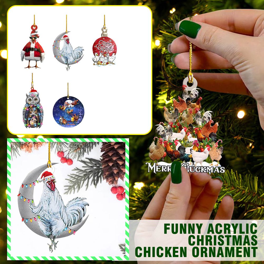 Christmas Pendant Chicken with Hat Scarf Christmas Tree Hanging Ornament view 7