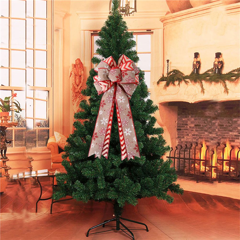 Christmas Double Layer Linen Bow Christmas Bowknot for Xmas Tree Decorations view 3