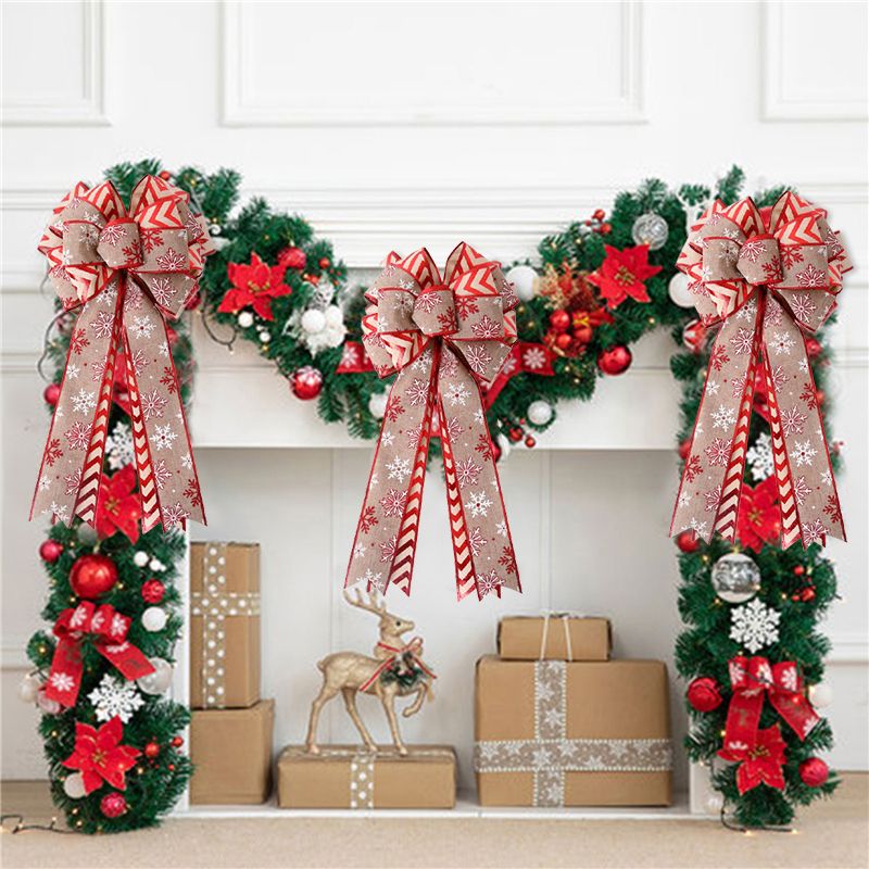 Christmas Double Layer Linen Bow Christmas Bowknot for Xmas Tree Decorations view 4