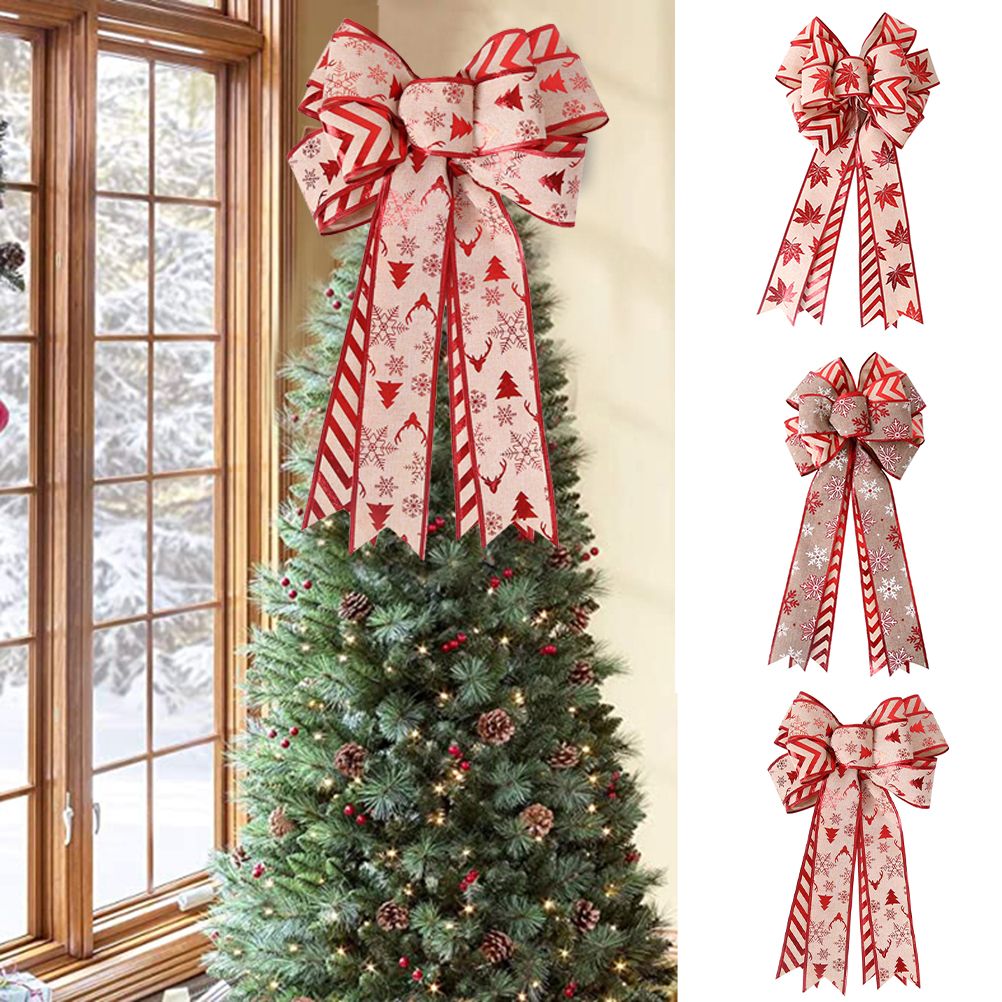 Christmas Double Layer Linen Bow Christmas Bowknot for Xmas Tree Decorations view 6