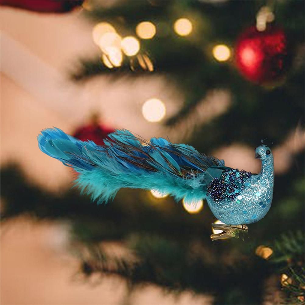 Christmas Tree Decorations 3D Simulation Peacock Decoration Artificial Feather view 4