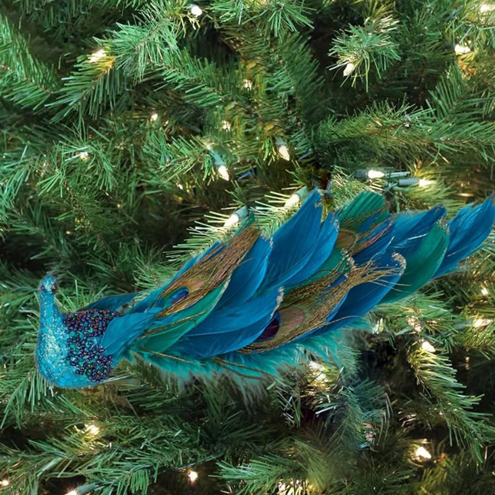 Christmas Tree Decorations 3D Simulation Peacock Decoration Artificial Feather view 5