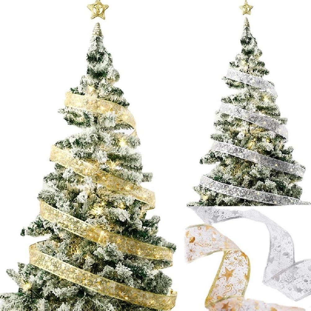 50 LED 5M Christmas Ribbon Bows With LED Fairy Lights Strings Christmas Tree view 3