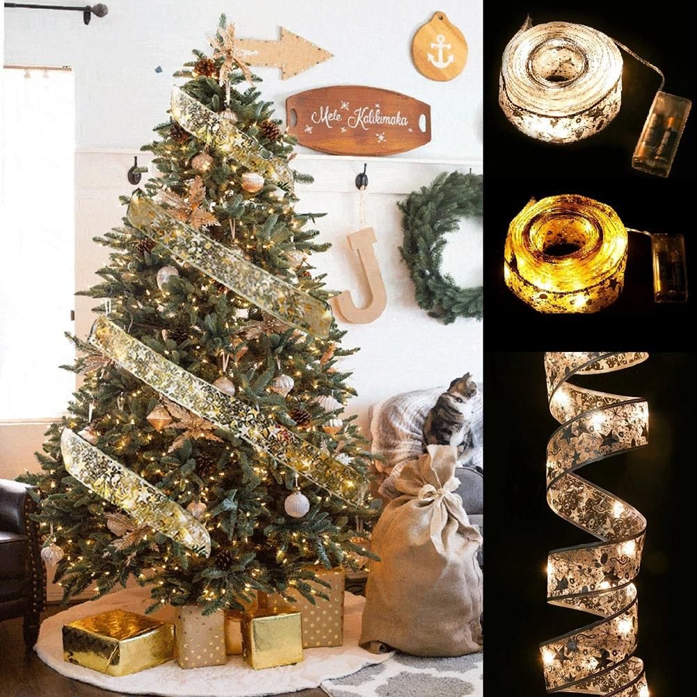 50 LED 5M Christmas Ribbon Bows With LED Fairy Lights Strings Christmas Tree view 4