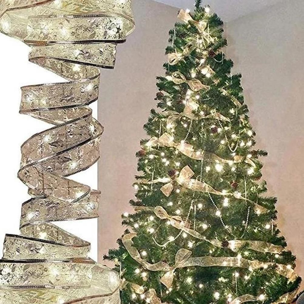 50 LED 5M Christmas Ribbon Bows With LED Fairy Lights Strings Christmas Tree view 6