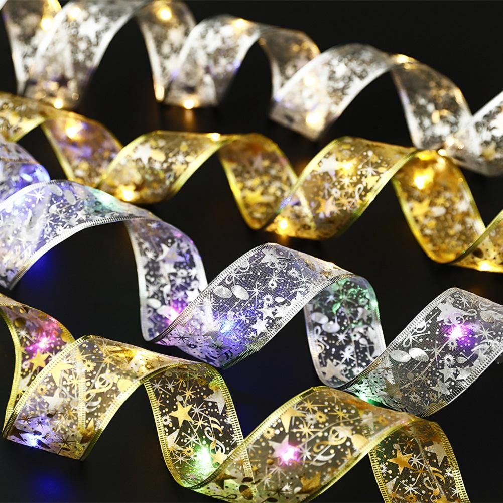 50 LED 5M Christmas Ribbon Bows With LED Fairy Lights Strings Christmas Tree view 8