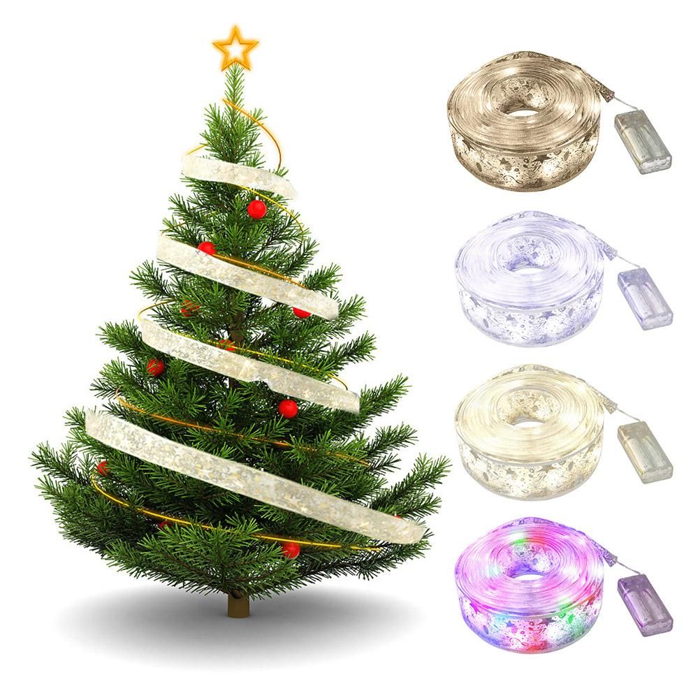 50 LED 5M Christmas Ribbon Bows With LED Fairy Lights Strings Christmas Tree view 9