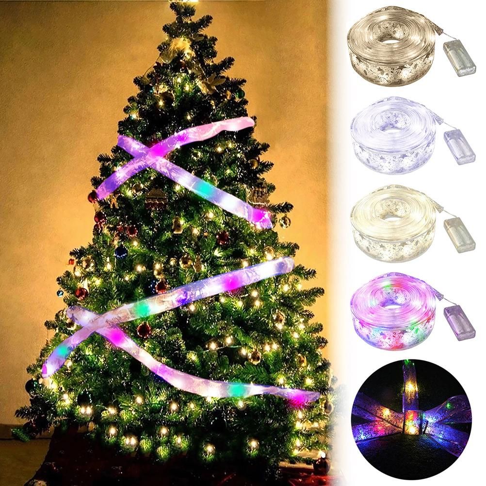 50 LED 5M Christmas Ribbon Bows With LED Fairy Lights Strings Christmas Tree view 10