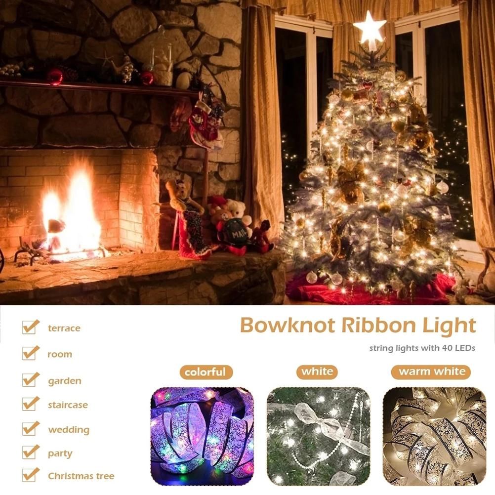 50 LED 5M Christmas Ribbon Bows With LED Fairy Lights Strings Christmas Tree view 12