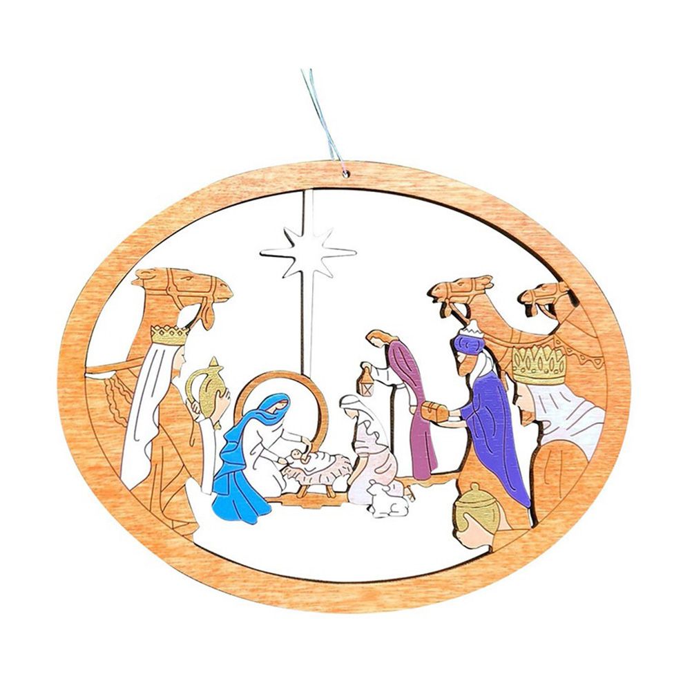 Color Hollowed Nativity Scene Pendant Christmas Tree Wooden Hanging Ornament — image 1
