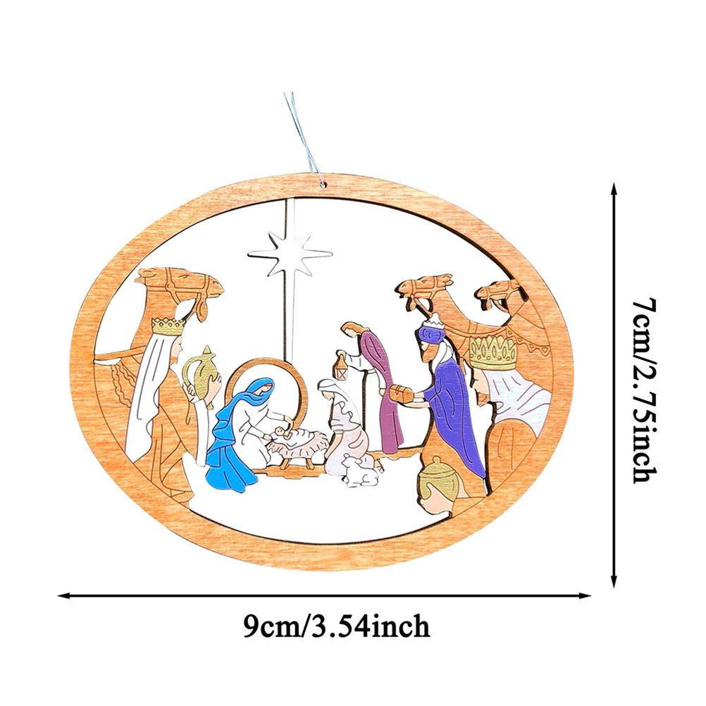 Color Hollowed Nativity Scene Pendant Christmas Tree Wooden Hanging Ornament view 7