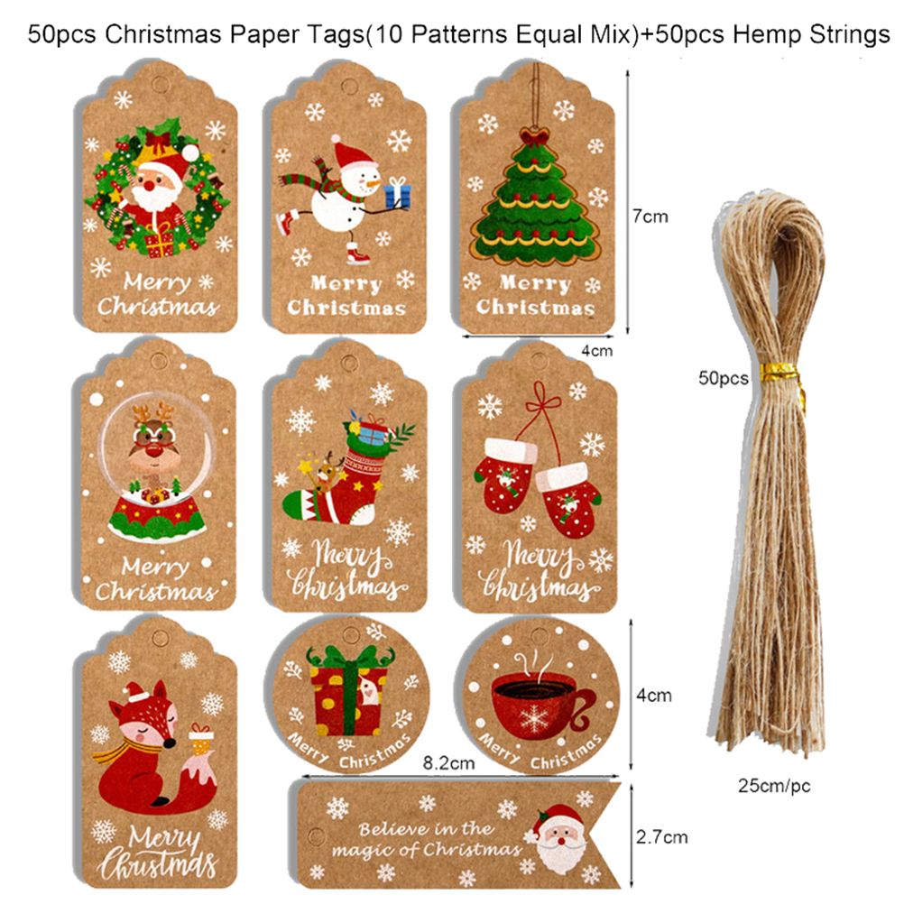 50pcs Christmas Kraft Paper Tags DIY Thank You Multi Style Crafts Hanging Tag view 2