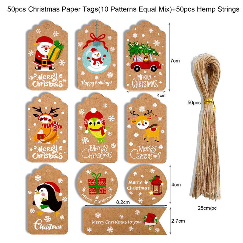 50pcs Christmas Kraft Paper Tags DIY Thank You Multi Style Crafts Hanging Tag view 2