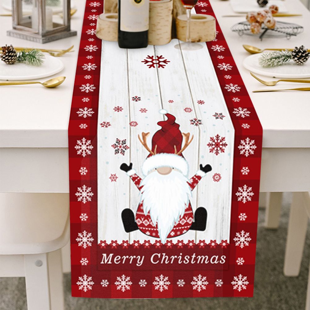 Christmas Gnome Table Runner Dwarf Striped Cotton and Linen Tablecloth — image 1