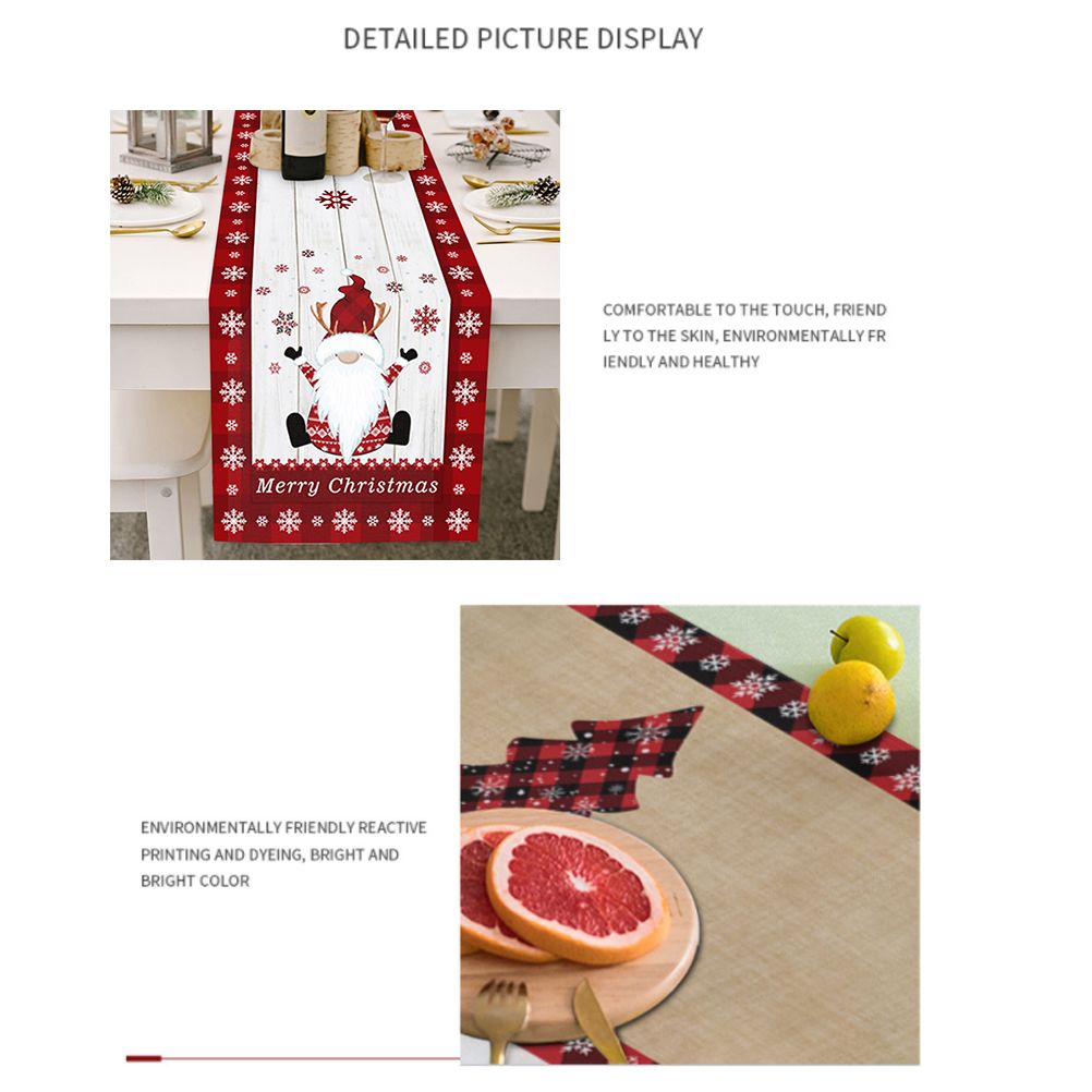 Christmas Gnome Table Runner Dwarf Striped Cotton and Linen Tablecloth view 5