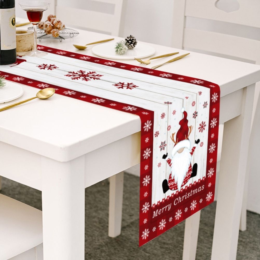 Christmas Gnome Table Runner Dwarf Striped Cotton and Linen Tablecloth view 7