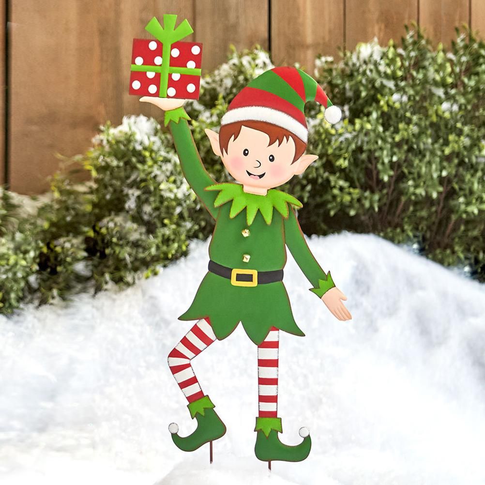 Christmas Elf Garden Stake Christmas Metal Gnome Yard Stake Wrought Iron Elf view 4