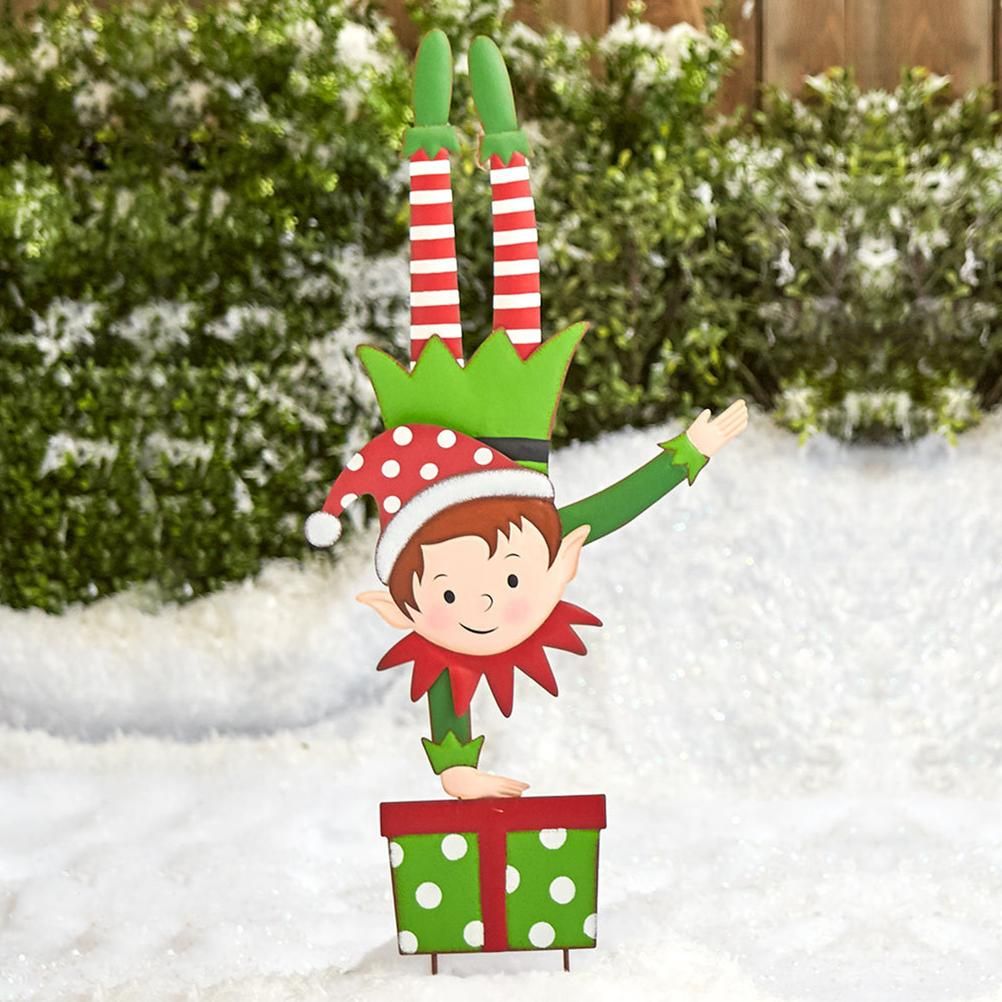 Christmas Elf Garden Stake Christmas Metal Gnome Yard Stake Wrought Iron Elf view 3