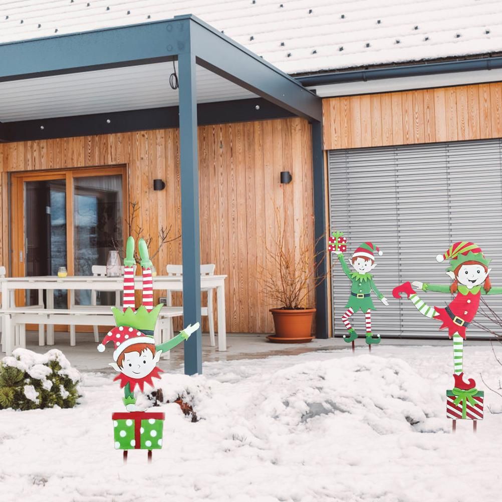 Christmas Elf Garden Stake Christmas Metal Gnome Yard Stake Wrought Iron Elf view 7