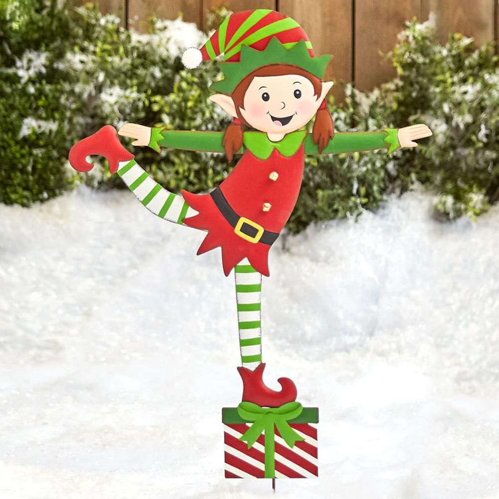 Christmas Elf Garden Stake Christmas Metal Gnome Yard Stake Wrought Iron Elf view 5