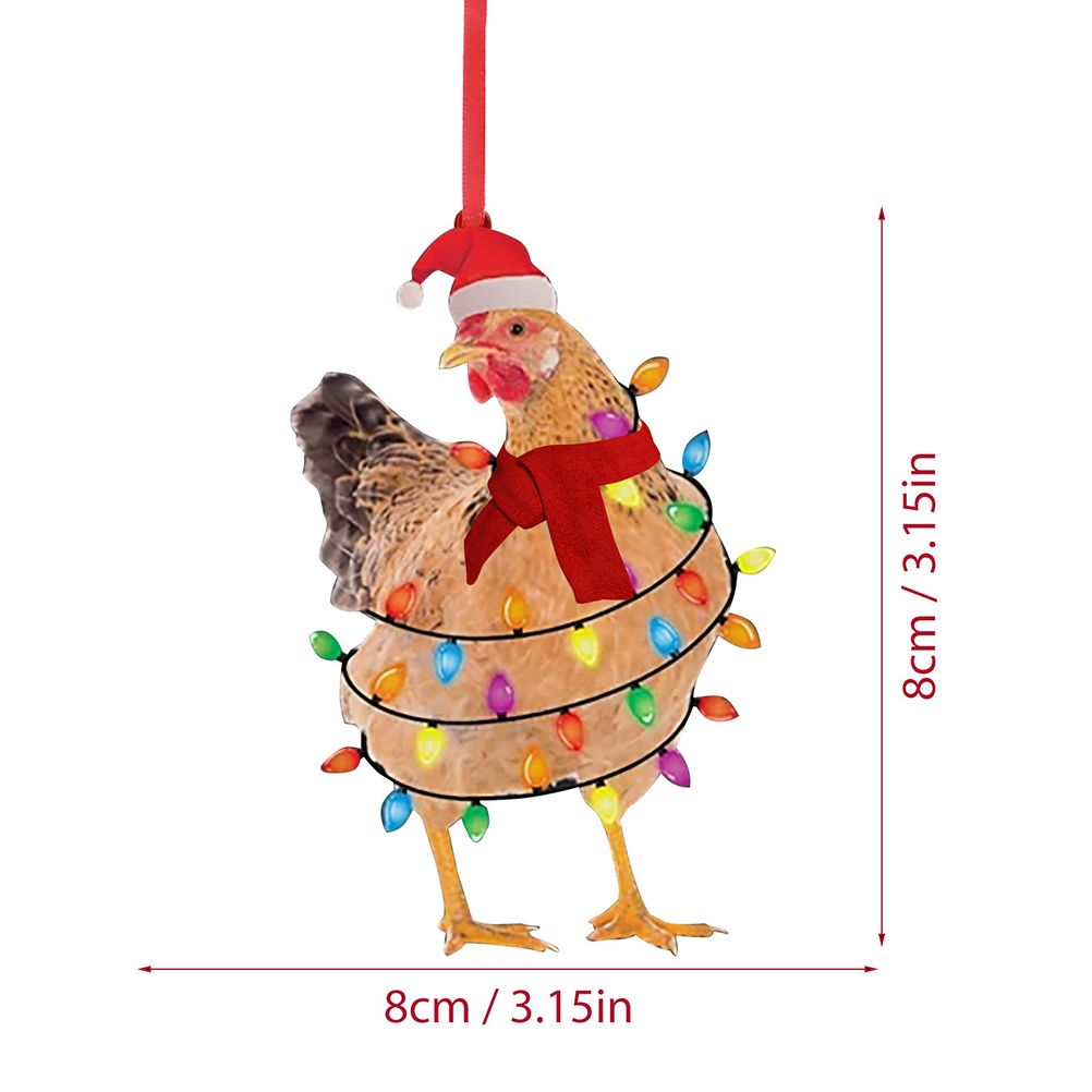 Christmas Scarf Chicken Pendant Cute Xmas Tree Hanging Wooden Chicken Rooster view 3