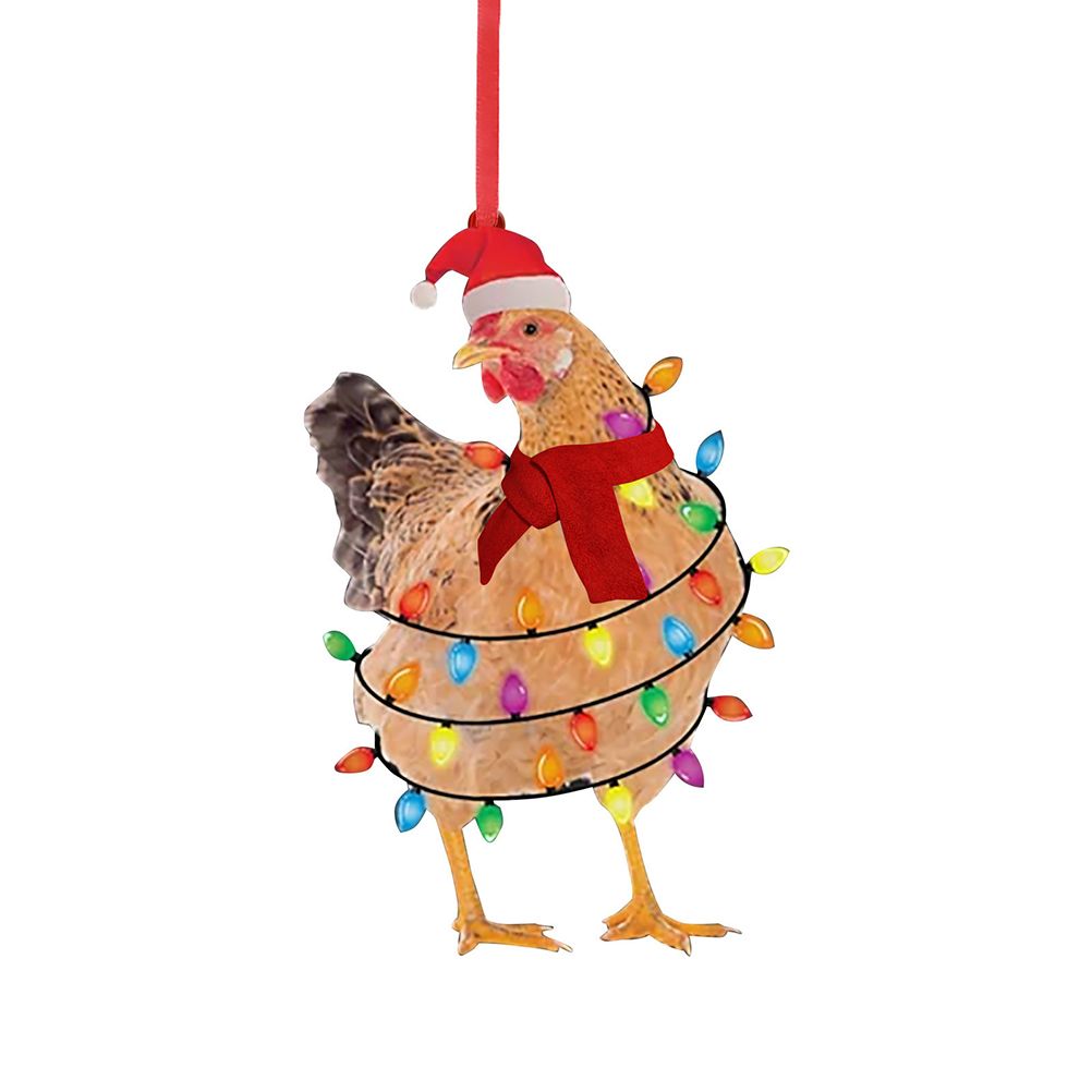 Christmas Scarf Chicken Pendant Cute Xmas Tree Hanging Wooden Chicken Rooster view 4
