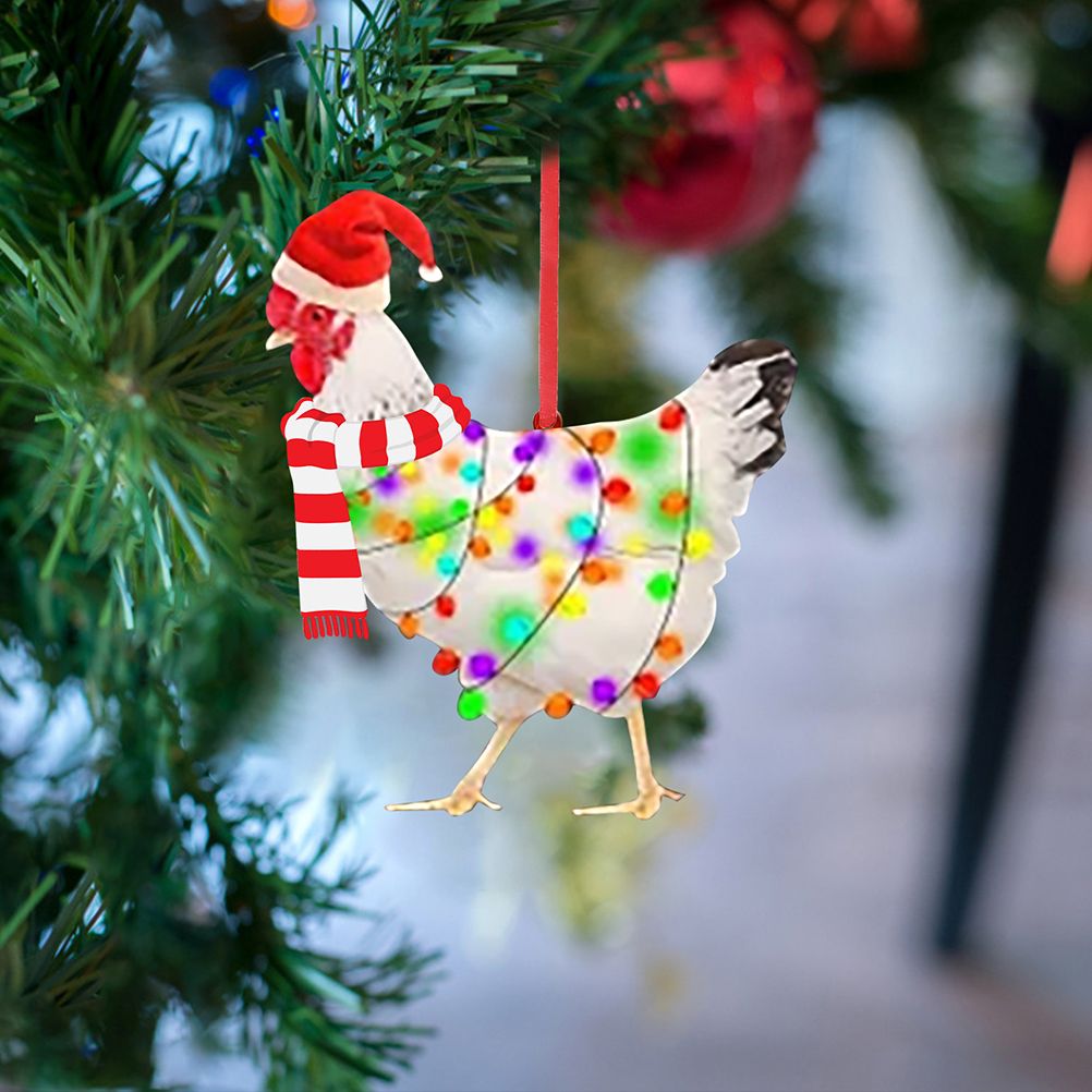 Christmas Scarf Chicken Pendant Cute Xmas Tree Hanging Wooden Chicken Rooster view 5