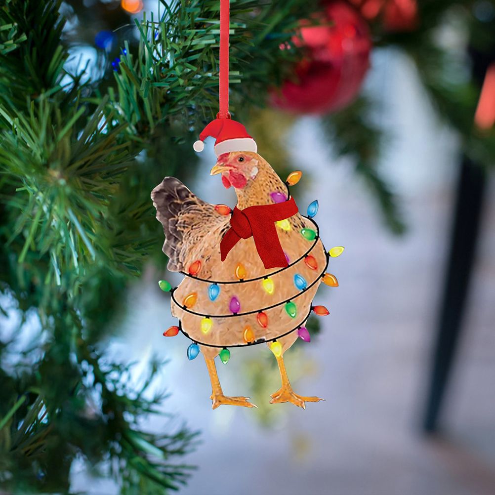 Christmas Scarf Chicken Pendant Cute Xmas Tree Hanging Wooden Chicken Rooster view 6