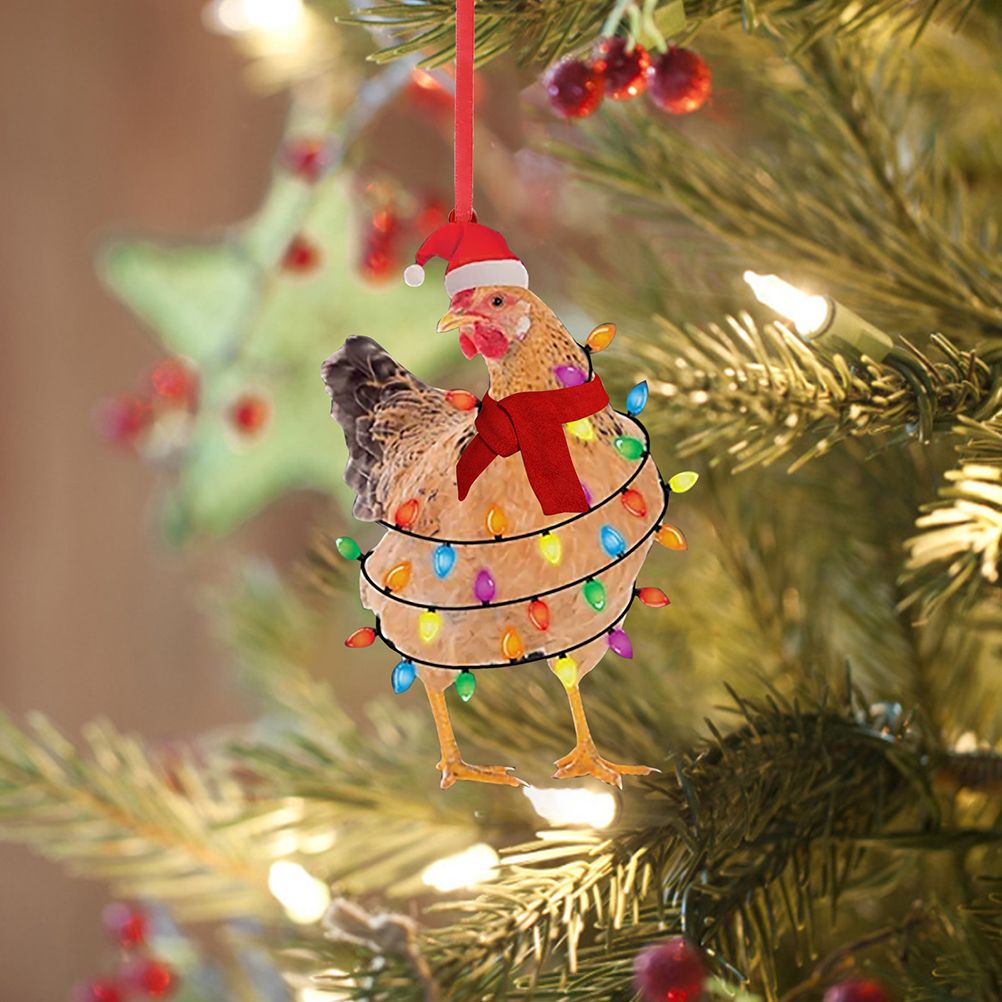 Christmas Scarf Chicken Pendant Cute Xmas Tree Hanging Wooden Chicken Rooster view 8