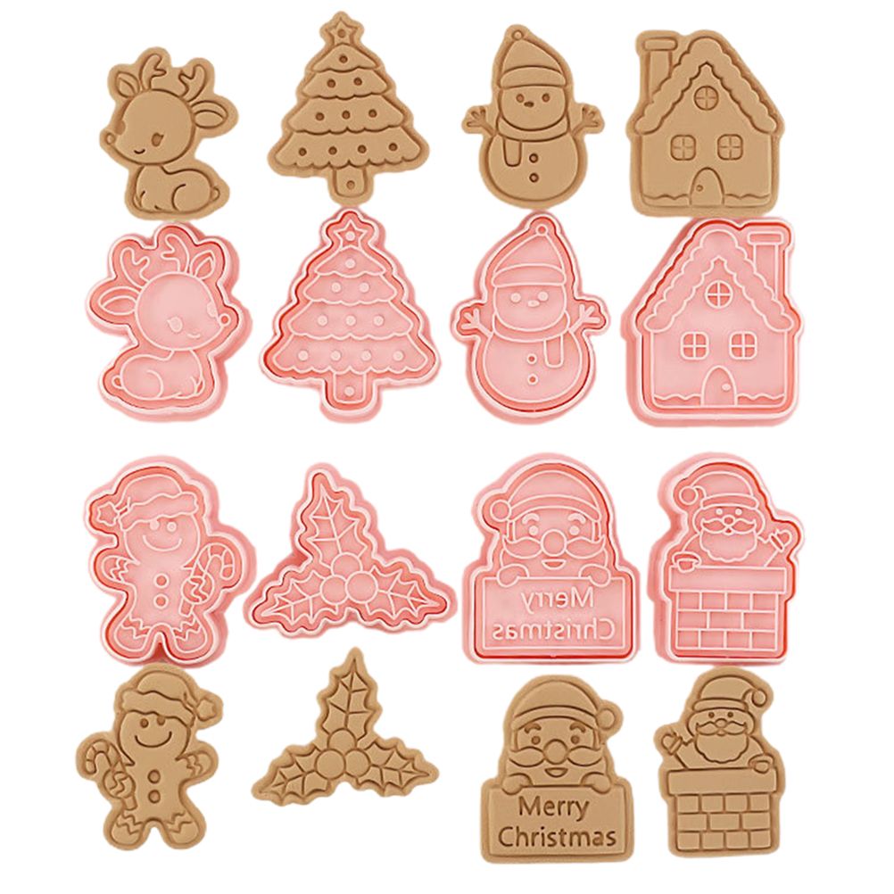 8 Pcs/Set DIY Christmas Biscuit Mould Cartoon Cutter 3D Biscuits Mold Plastic