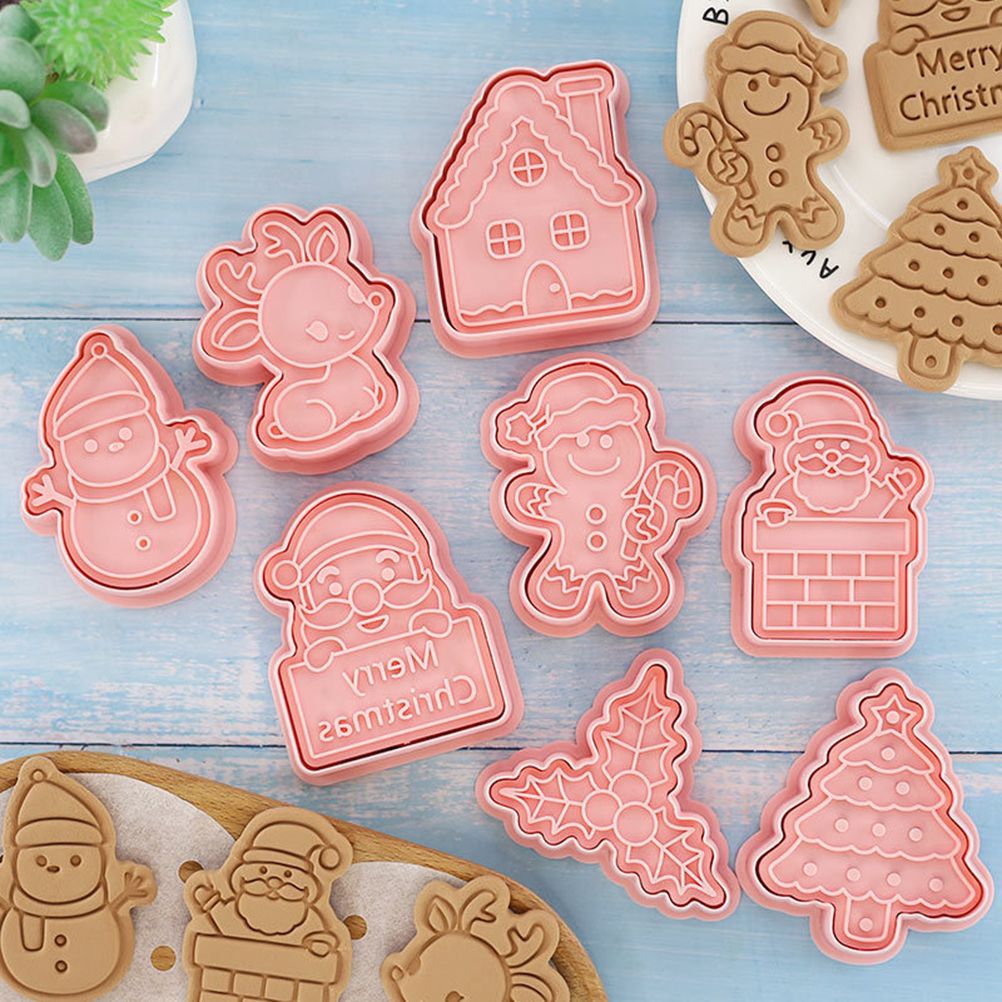 8 Pcs/Set DIY Christmas Biscuit Mould Cartoon Cutter 3D Biscuits Mold Plastic view 3