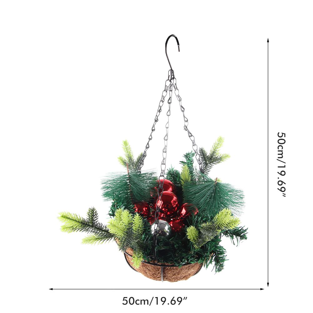 Artificial Christmas Hanging Basket Decorated with Pine Cones Ball Lights view 2