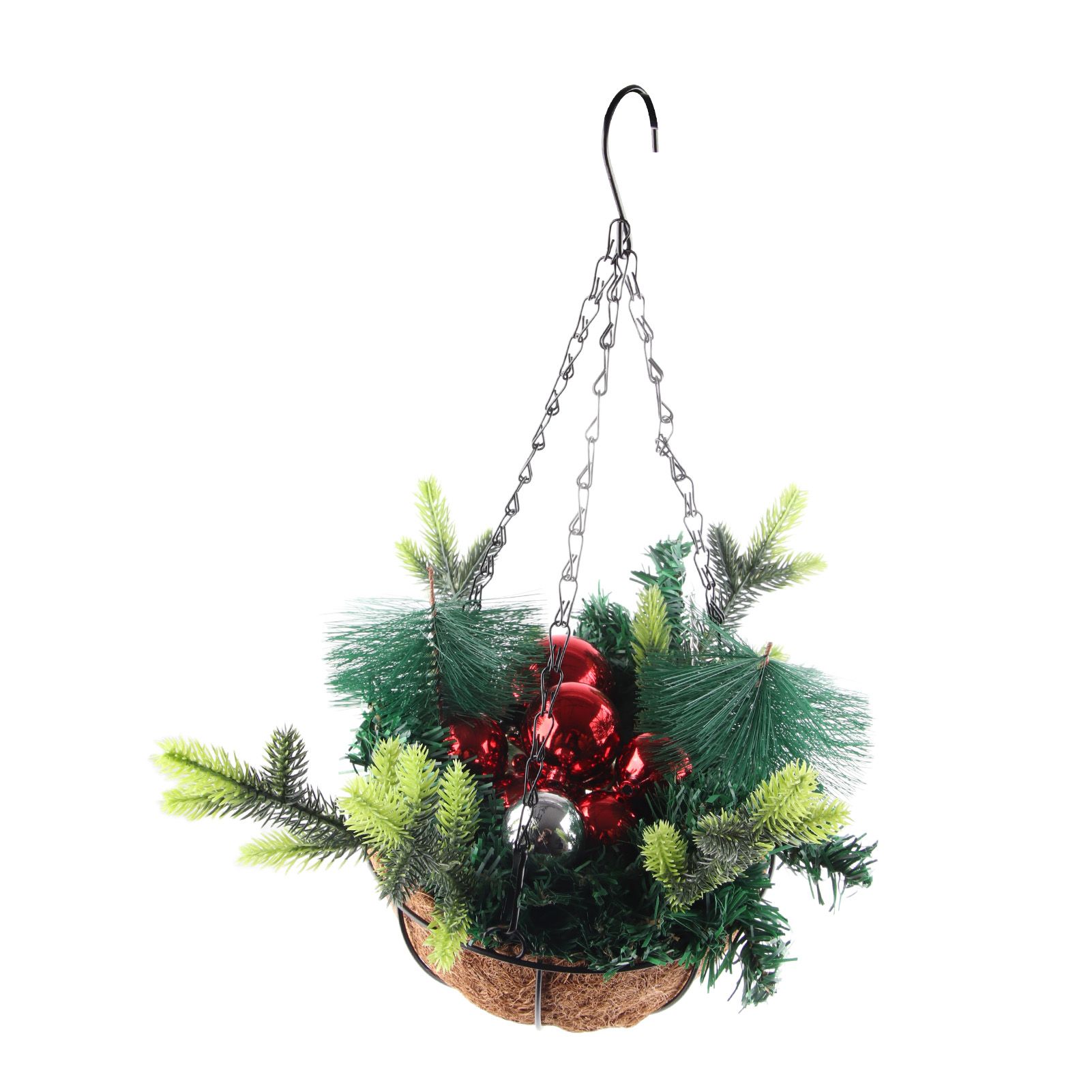 Artificial Christmas Hanging Basket Decorated with Pine Cones Ball Lights view 3