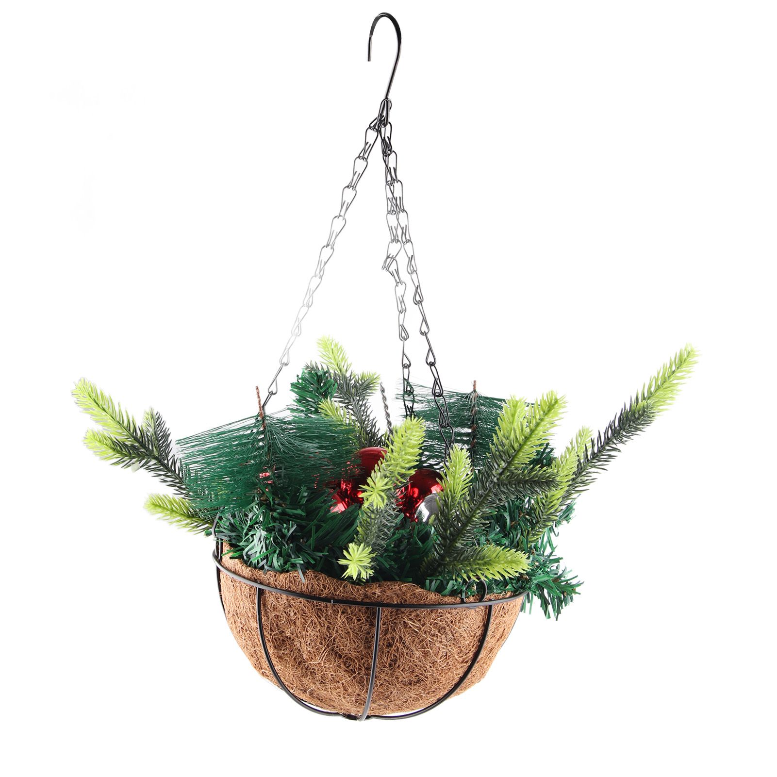Artificial Christmas Hanging Basket Decorated with Pine Cones Ball Lights view 4