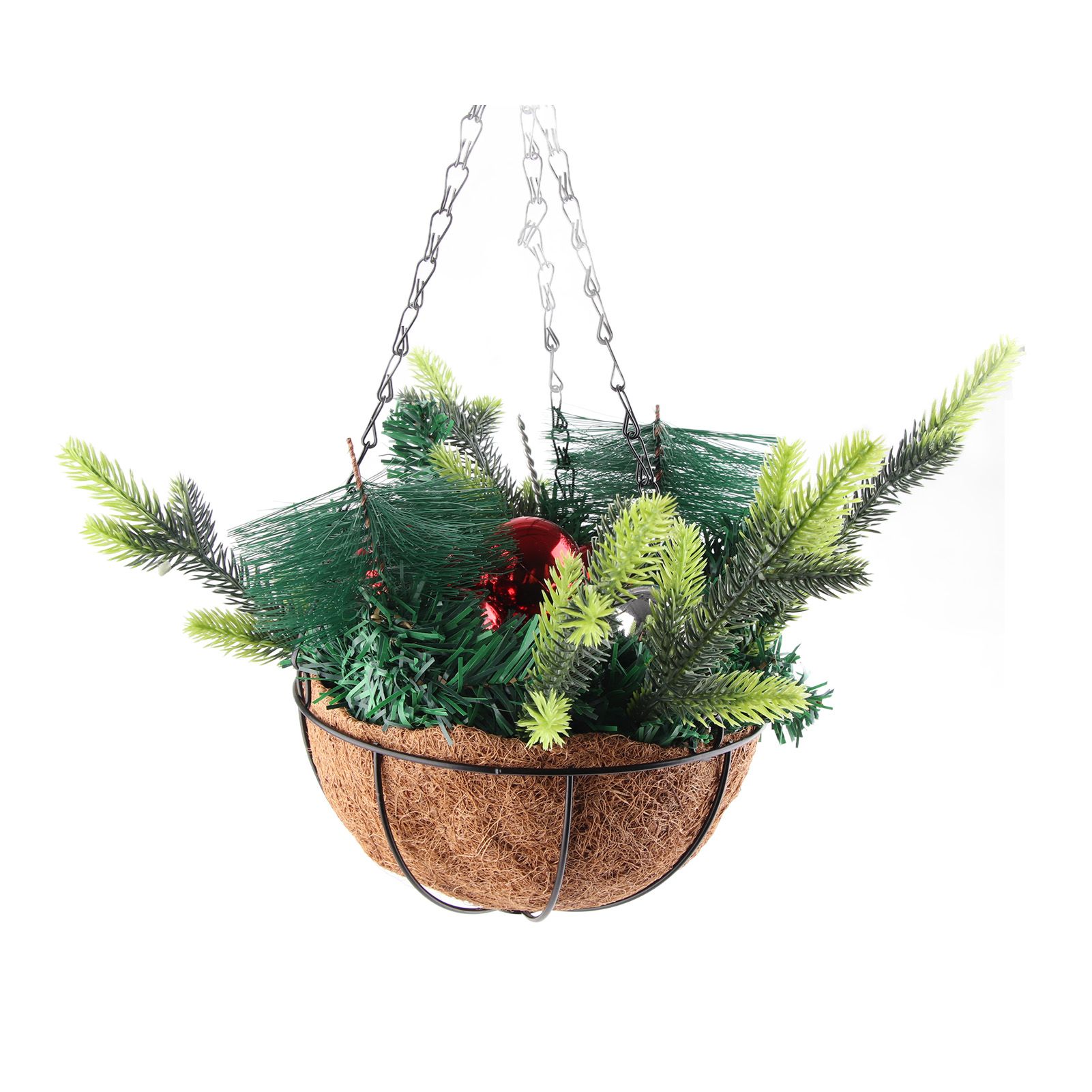 Artificial Christmas Hanging Basket Decorated with Pine Cones Ball Lights view 5