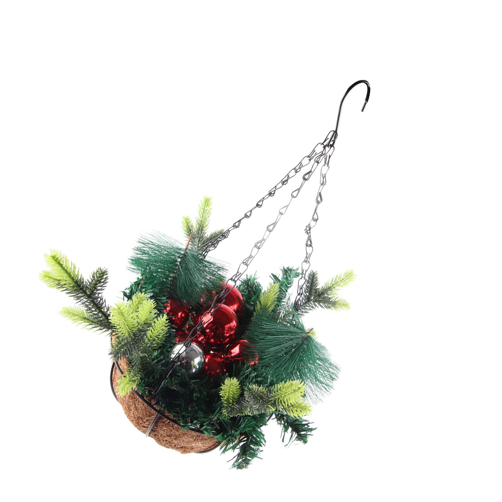 Artificial Christmas Hanging Basket Decorated with Pine Cones Ball Lights view 6