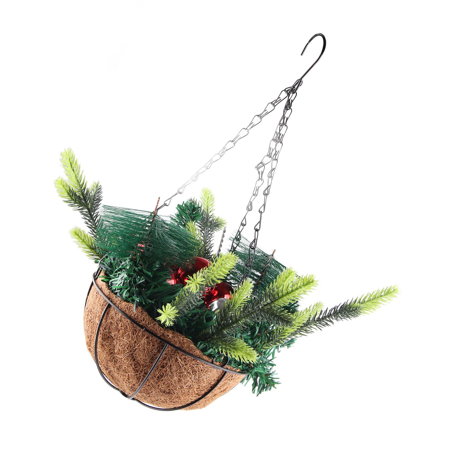 Artificial Christmas Hanging Basket Decorated with Pine Cones Ball Lights view 7