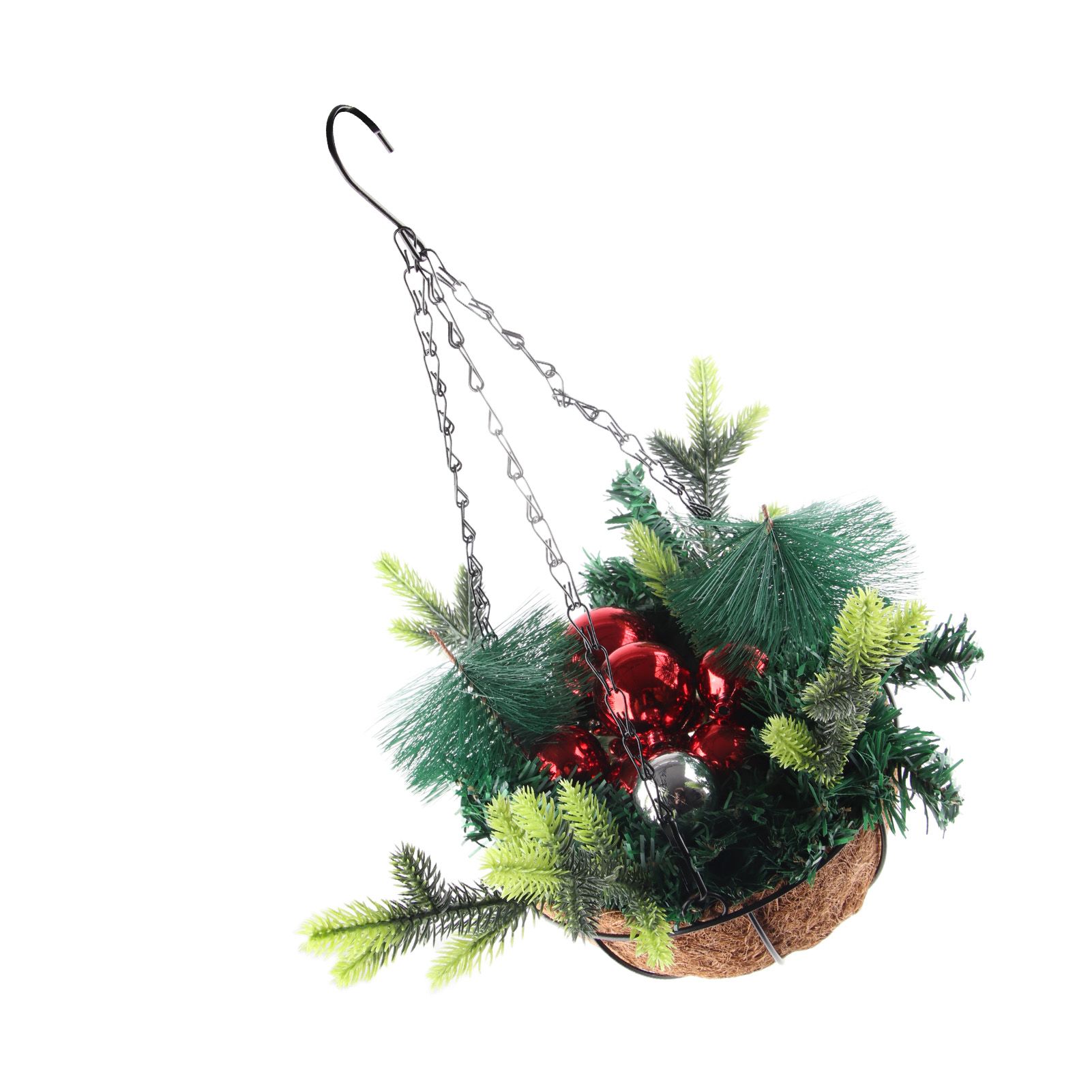 Artificial Christmas Hanging Basket Decorated with Pine Cones Ball Lights view 9