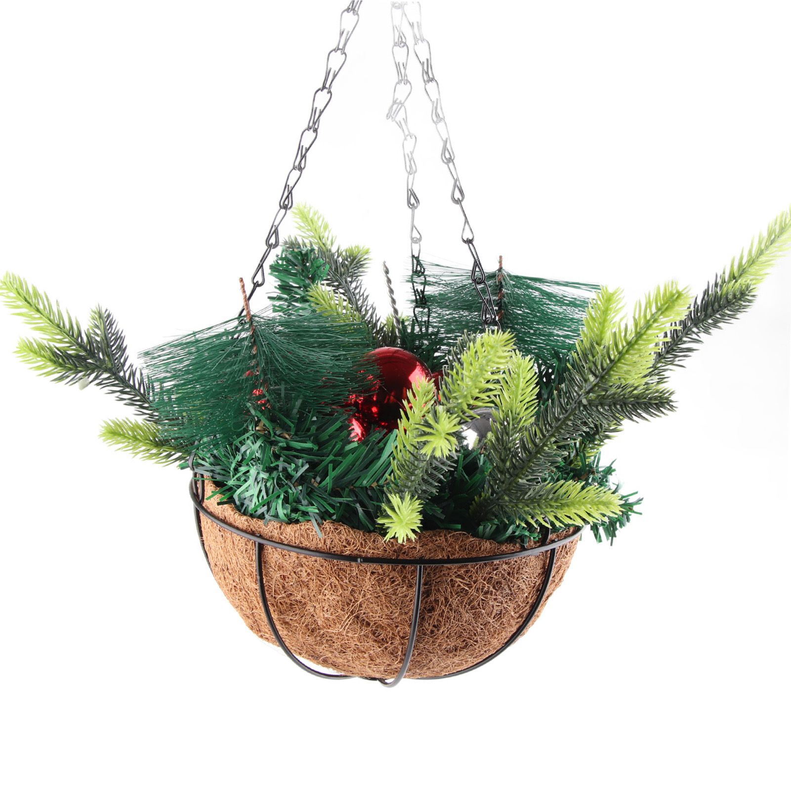 Artificial Christmas Hanging Basket Decorated with Pine Cones Ball Lights view 12