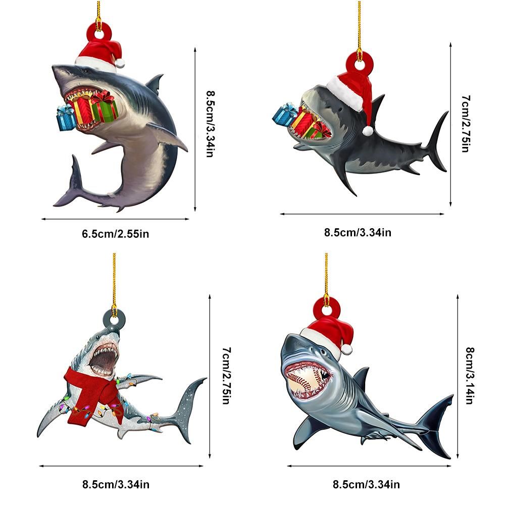 4Pcs Merry Christmas Wooden Pendant Christmas Tree Shark Pendant for Christmas view 3