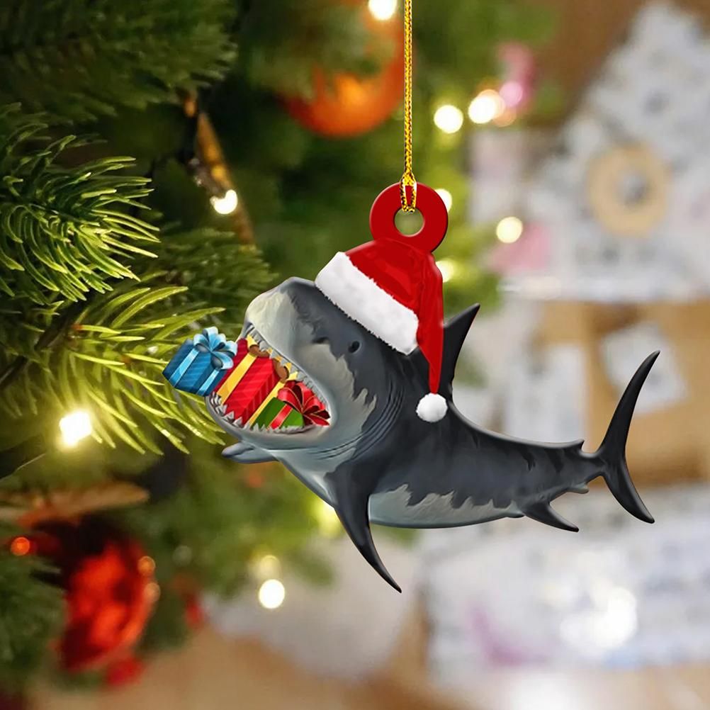 4Pcs Merry Christmas Wooden Pendant Christmas Tree Shark Pendant for Christmas view 4