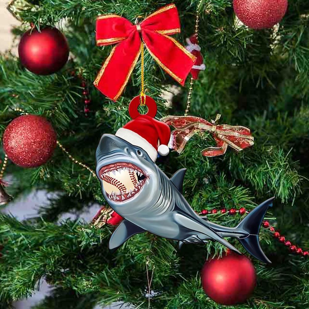4Pcs Merry Christmas Wooden Pendant Christmas Tree Shark Pendant for Christmas view 7
