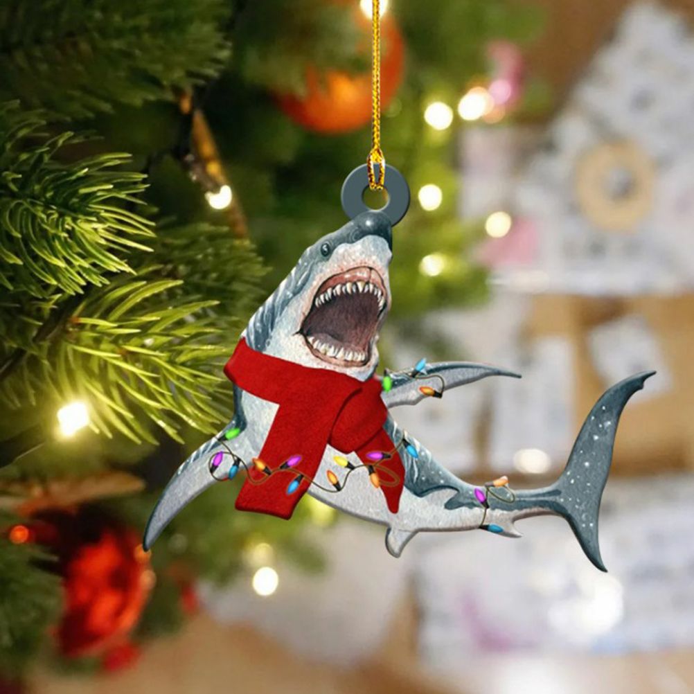 Christmas Decorations Wooden Shark Family Pendant Cute Fun Christmas Tree view 3