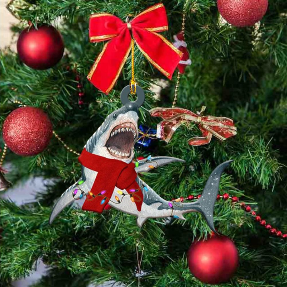Christmas Decorations Wooden Shark Family Pendant Cute Fun Christmas Tree view 4