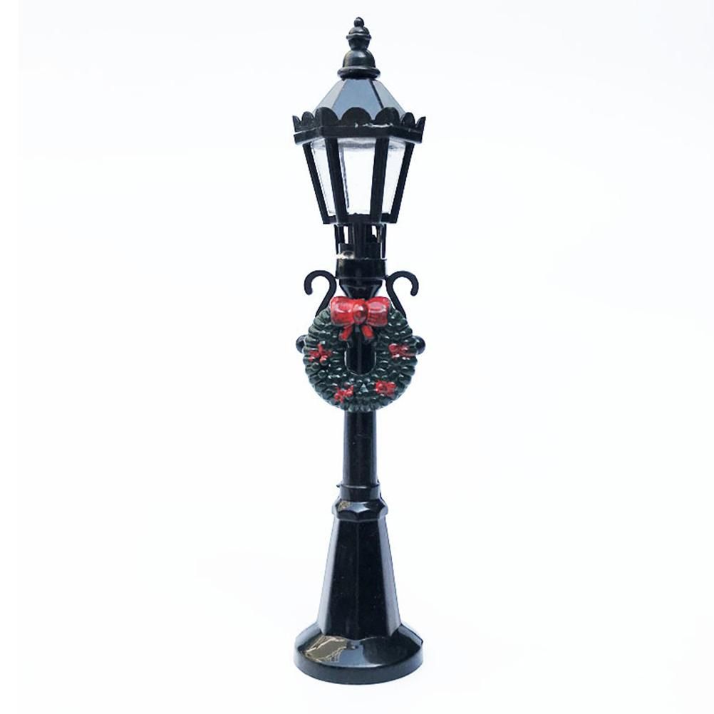 2Pcs Miniature Christmas Street Lamp Post Park Bench Seat Mini Street Light view 4