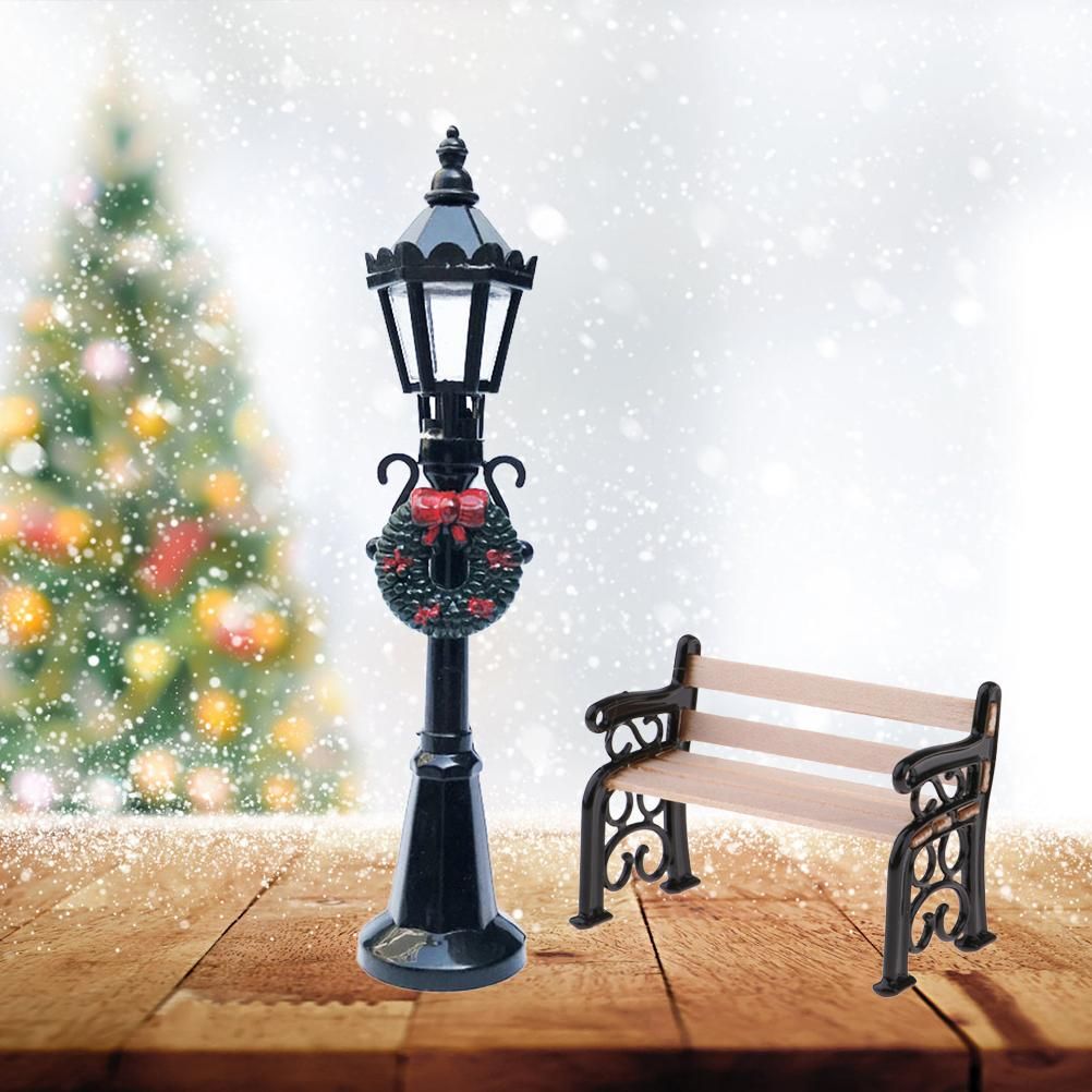 2Pcs Miniature Christmas Street Lamp Post Park Bench Seat Mini Street Light view 9